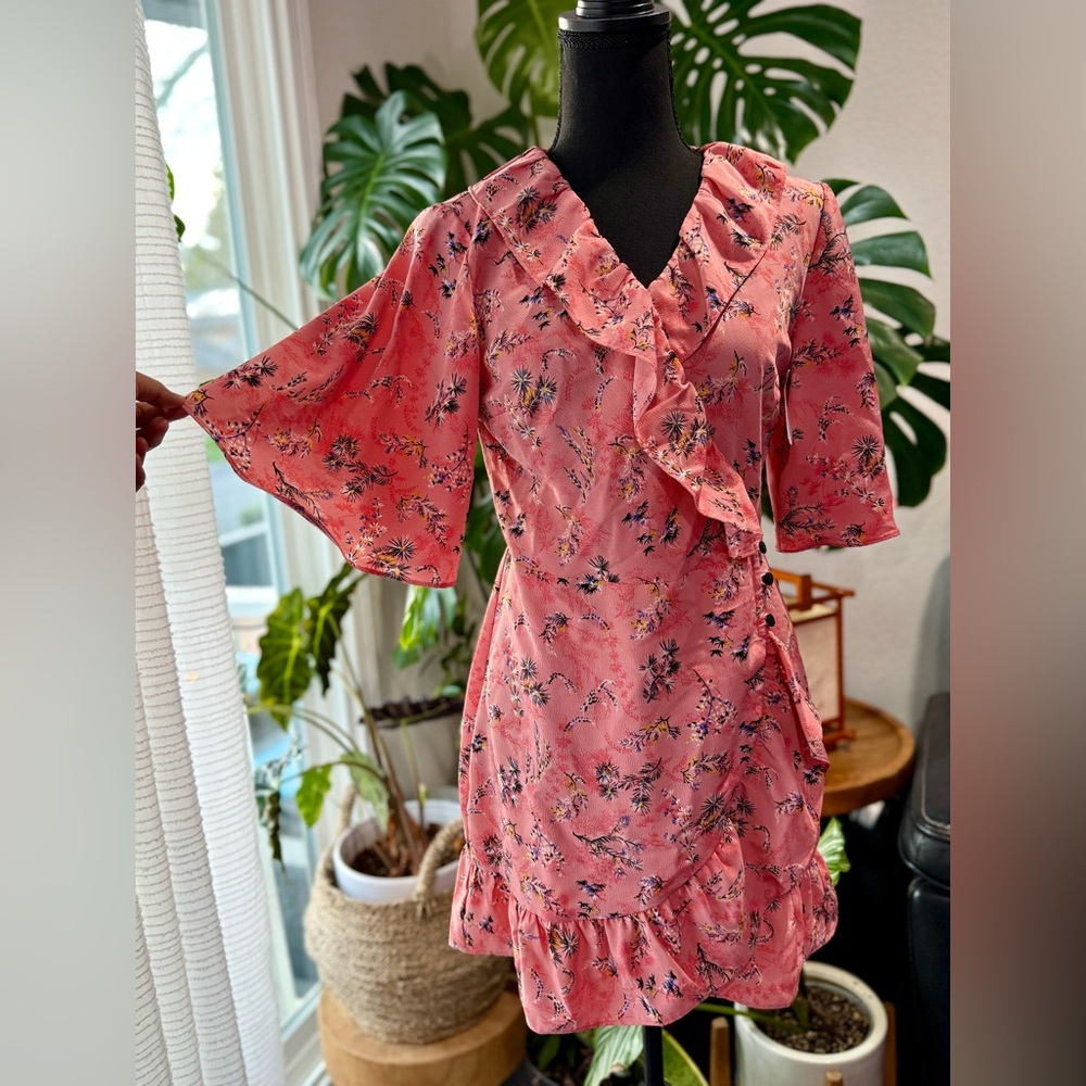 New Topshop Ruffled Floral Leafy Print Dress Sz 6